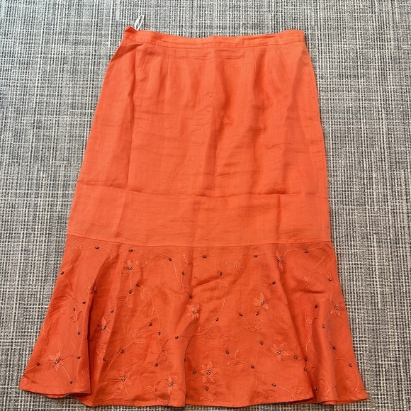 Amelia Austin Women's Orange Flutter Beaded Hem Midi Skirt Size 16 - Picture 3 of 7